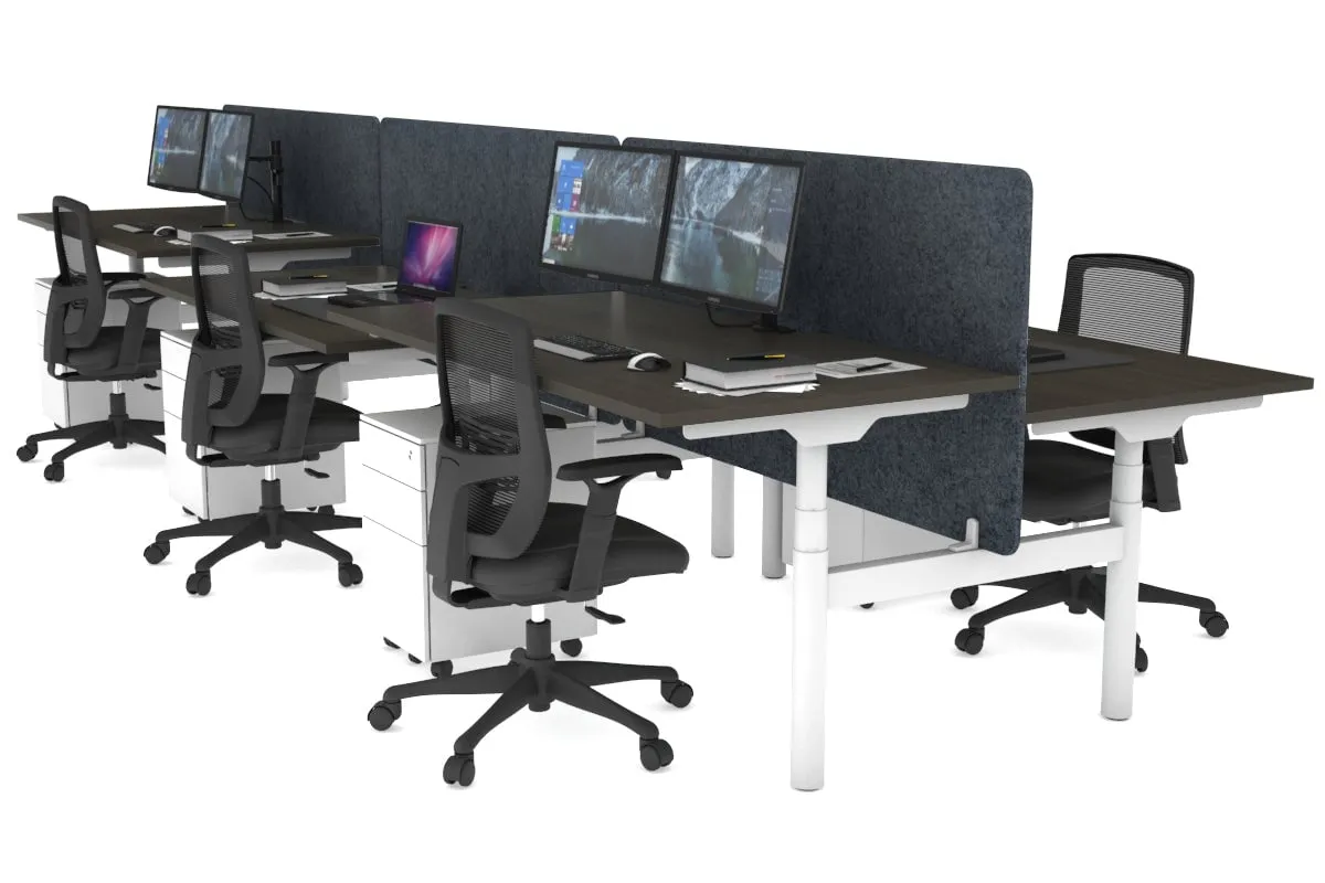 Flexi Premium Height Adjustable 6 Person H-Bench Workstation - White Frame [1600L x 800W with Cable Scallop]