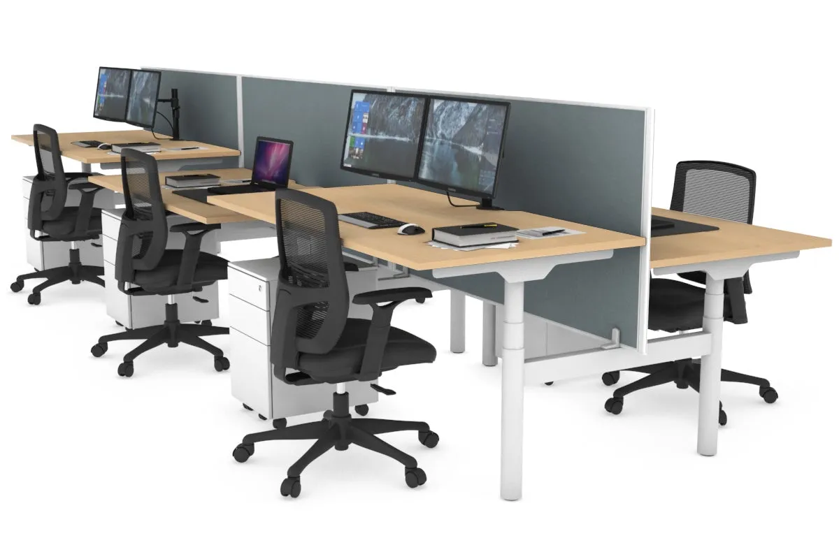 Flexi Premium Height Adjustable 6 Person H-Bench Workstation - White Frame [1600L x 800W with Cable Scallop]