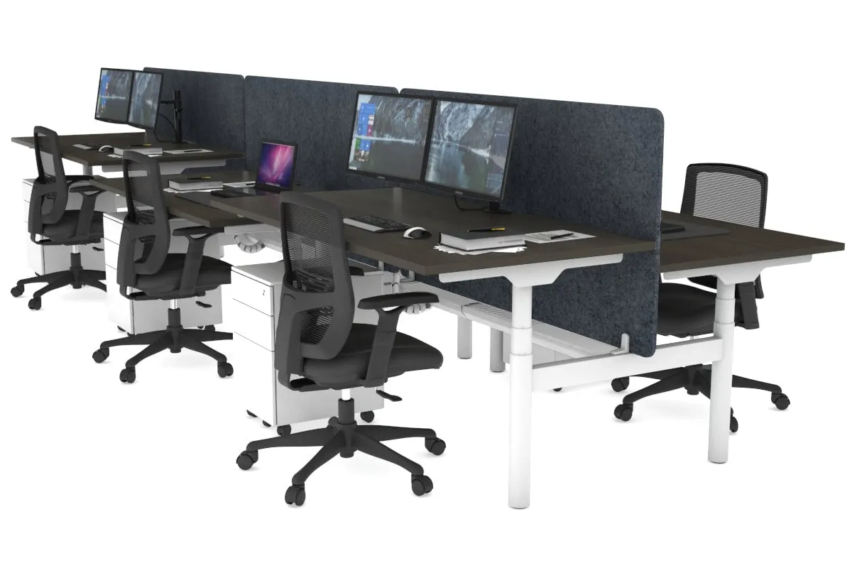 Flexi Premium Height Adjustable 6 Person H-Bench Workstation - White Frame [1600L x 800W with Cable Scallop]