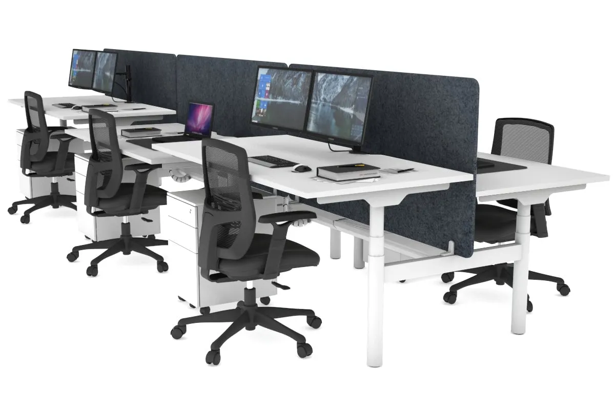 Flexi Premium Height Adjustable 6 Person H-Bench Workstation - White Frame [1600L x 800W with Cable Scallop]