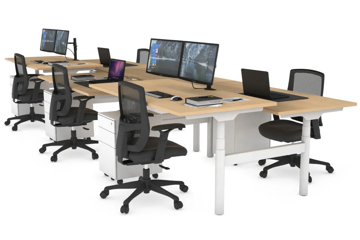 Flexi Premium Height Adjustable 6 Person H-Bench Workstation - White Frame [1600L x 800W with Cable Scallop]