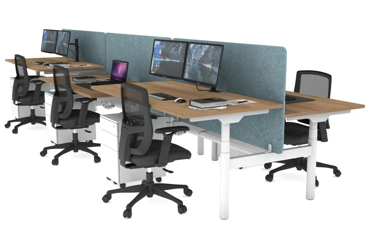 Flexi Premium Height Adjustable 6 Person H-Bench Workstation - White Frame [1600L x 800W with Cable Scallop]