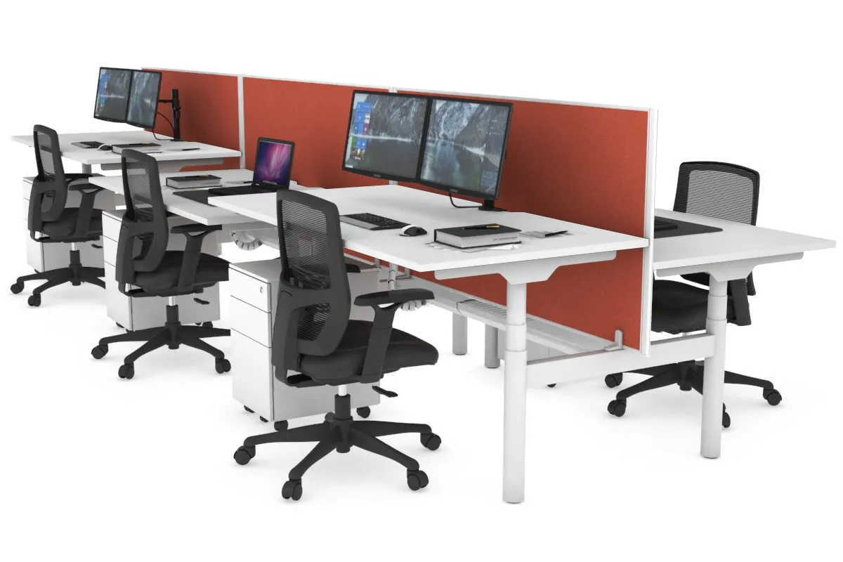 Flexi Premium Height Adjustable 6 Person H-Bench Workstation - White Frame [1600L x 800W with Cable Scallop]