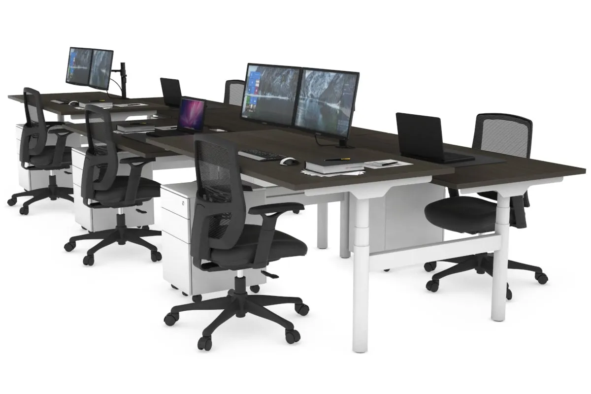 Flexi Premium Height Adjustable 6 Person H-Bench Workstation - White Frame [1600L x 800W with Cable Scallop]