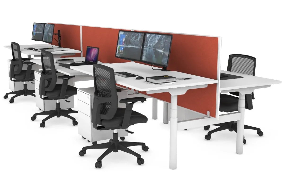 Flexi Premium Height Adjustable 6 Person H-Bench Workstation - White Frame [1600L x 800W with Cable Scallop]