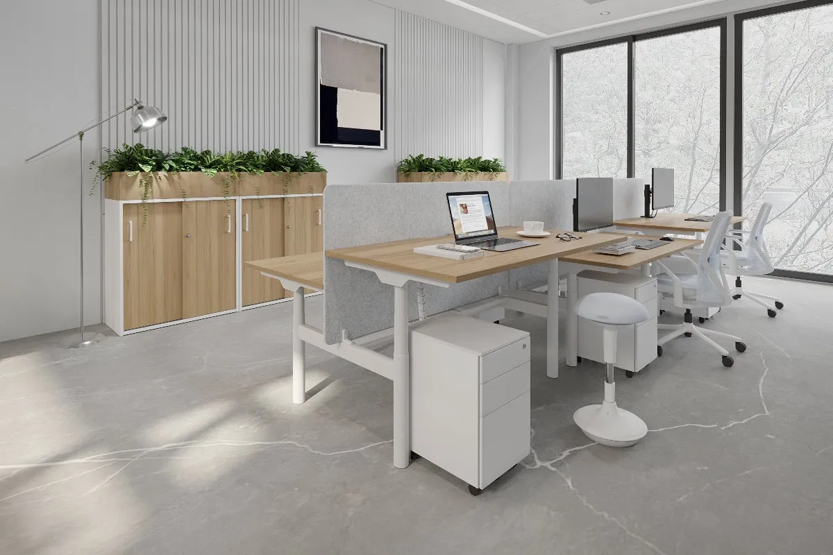 Flexi Premium Height Adjustable 6 Person H-Bench Workstation - White Frame [1600L x 800W with Cable Scallop]