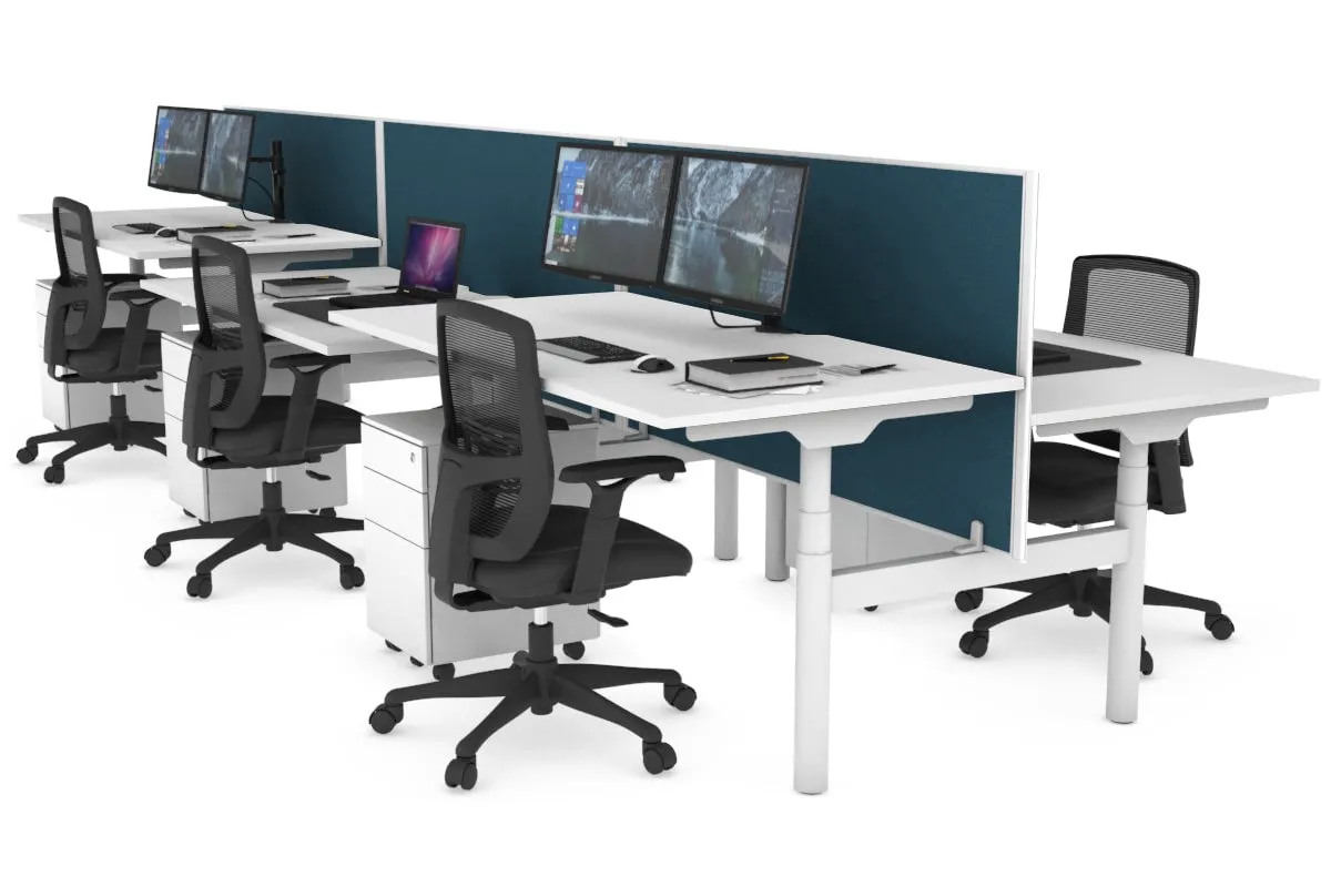 Flexi Premium Height Adjustable 6 Person H-Bench Workstation - White Frame [1600L x 800W with Cable Scallop]