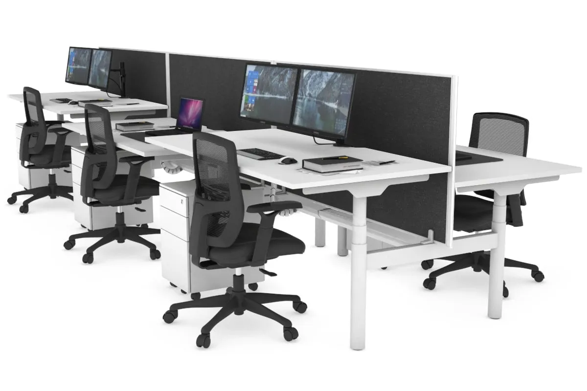 Flexi Premium Height Adjustable 6 Person H-Bench Workstation - White Frame [1600L x 800W with Cable Scallop]