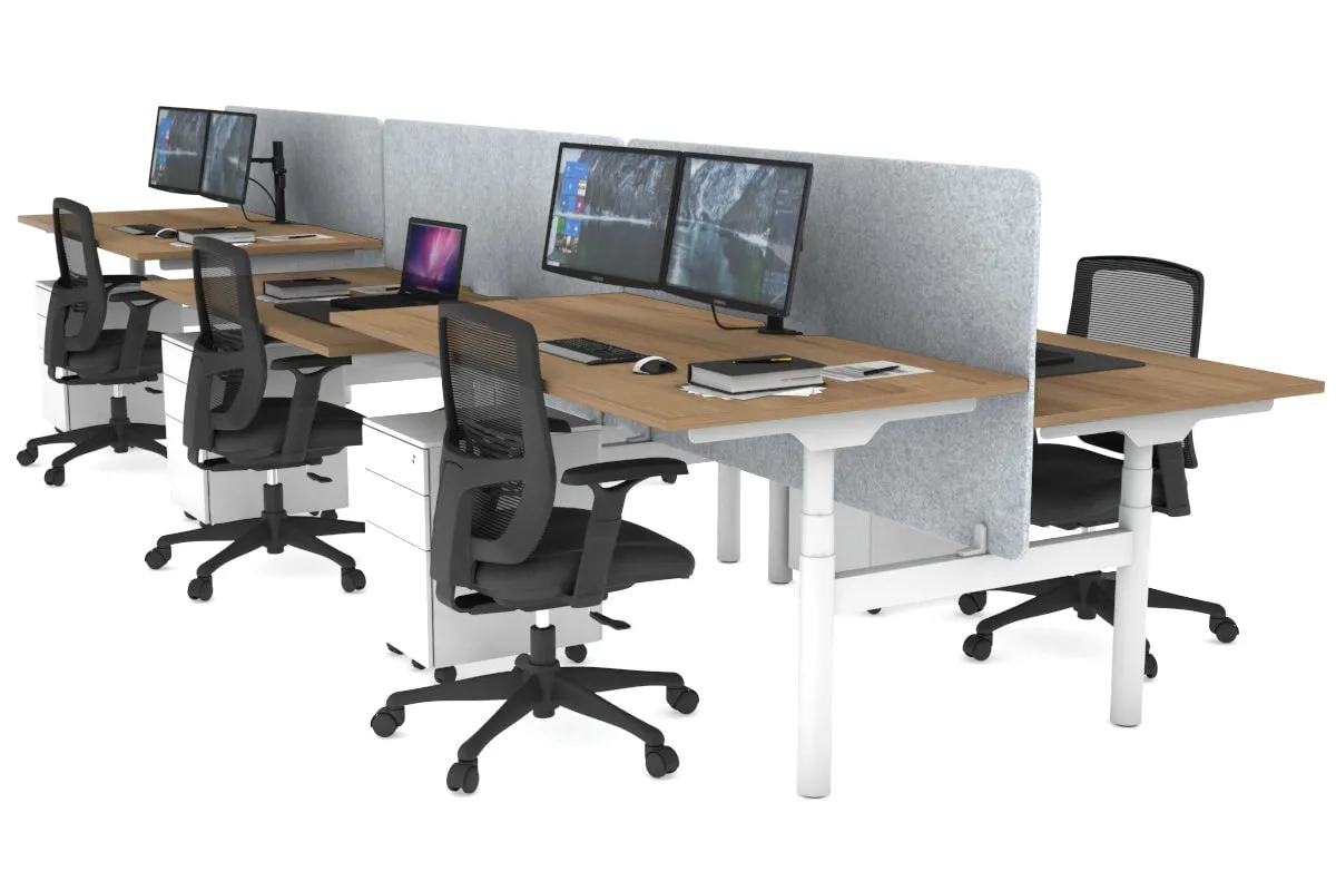 Flexi Premium Height Adjustable 6 Person H-Bench Workstation - White Frame [1600L x 800W with Cable Scallop]