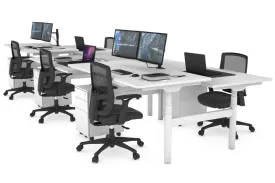 Flexi Premium Height Adjustable 6 Person H-Bench Workstation - White Frame [1600L x 800W with Cable Scallop]