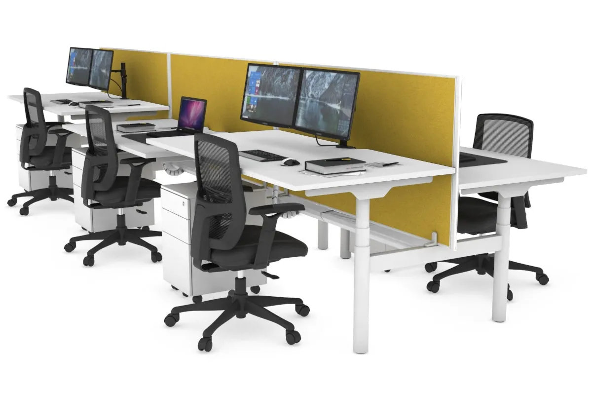 Flexi Premium Height Adjustable 6 Person H-Bench Workstation - White Frame [1600L x 800W with Cable Scallop]