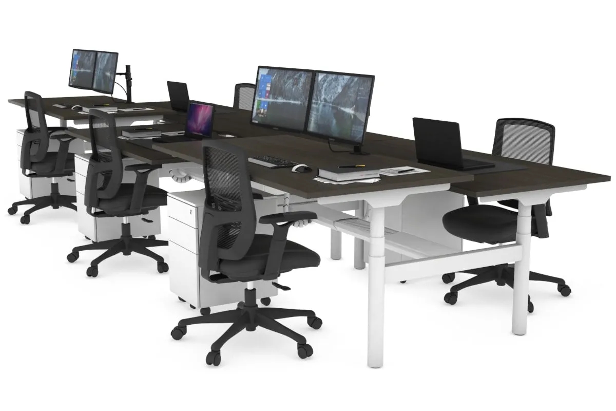 Flexi Premium Height Adjustable 6 Person H-Bench Workstation - White Frame [1600L x 800W with Cable Scallop]