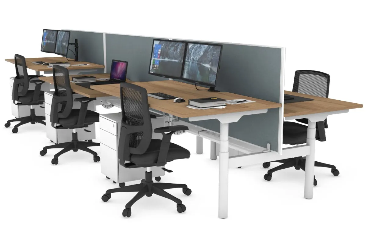 Flexi Premium Height Adjustable 6 Person H-Bench Workstation - White Frame [1600L x 800W with Cable Scallop]
