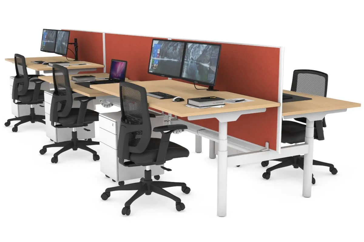 Flexi Premium Height Adjustable 6 Person H-Bench Workstation - White Frame [1600L x 800W with Cable Scallop]