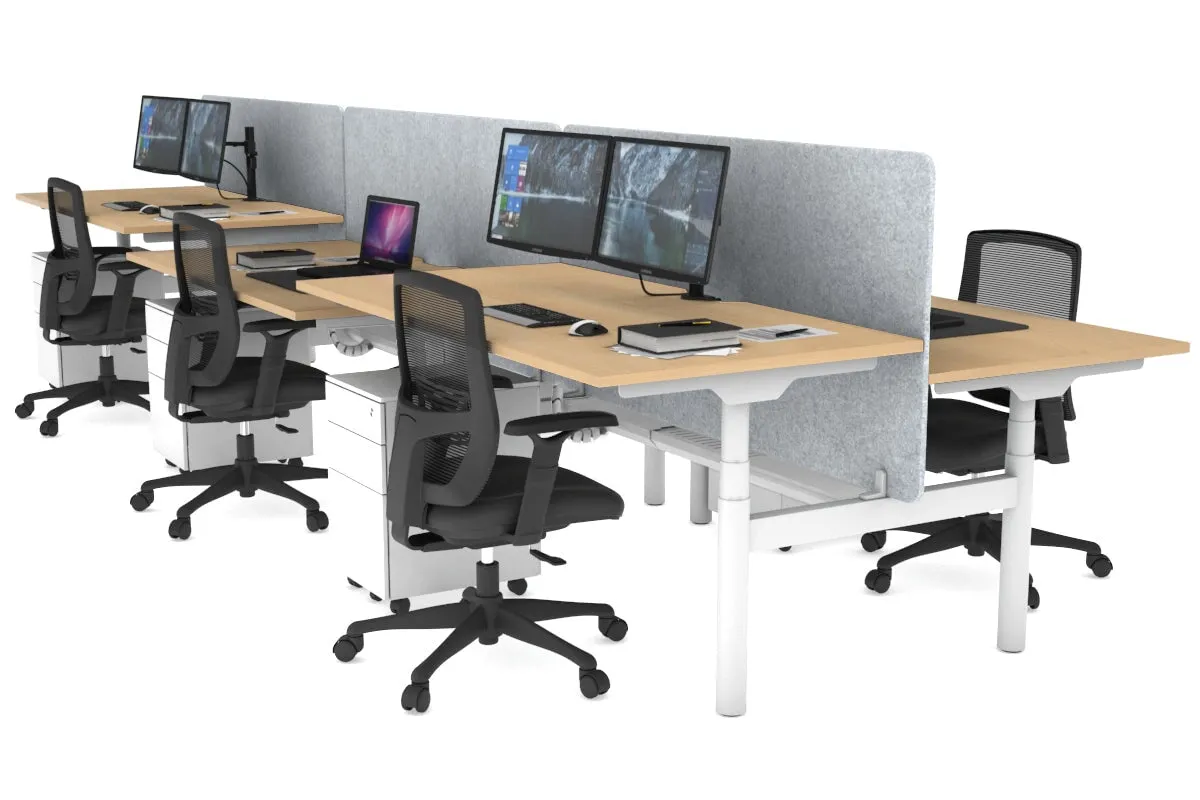 Flexi Premium Height Adjustable 6 Person H-Bench Workstation - White Frame [1600L x 800W with Cable Scallop]
