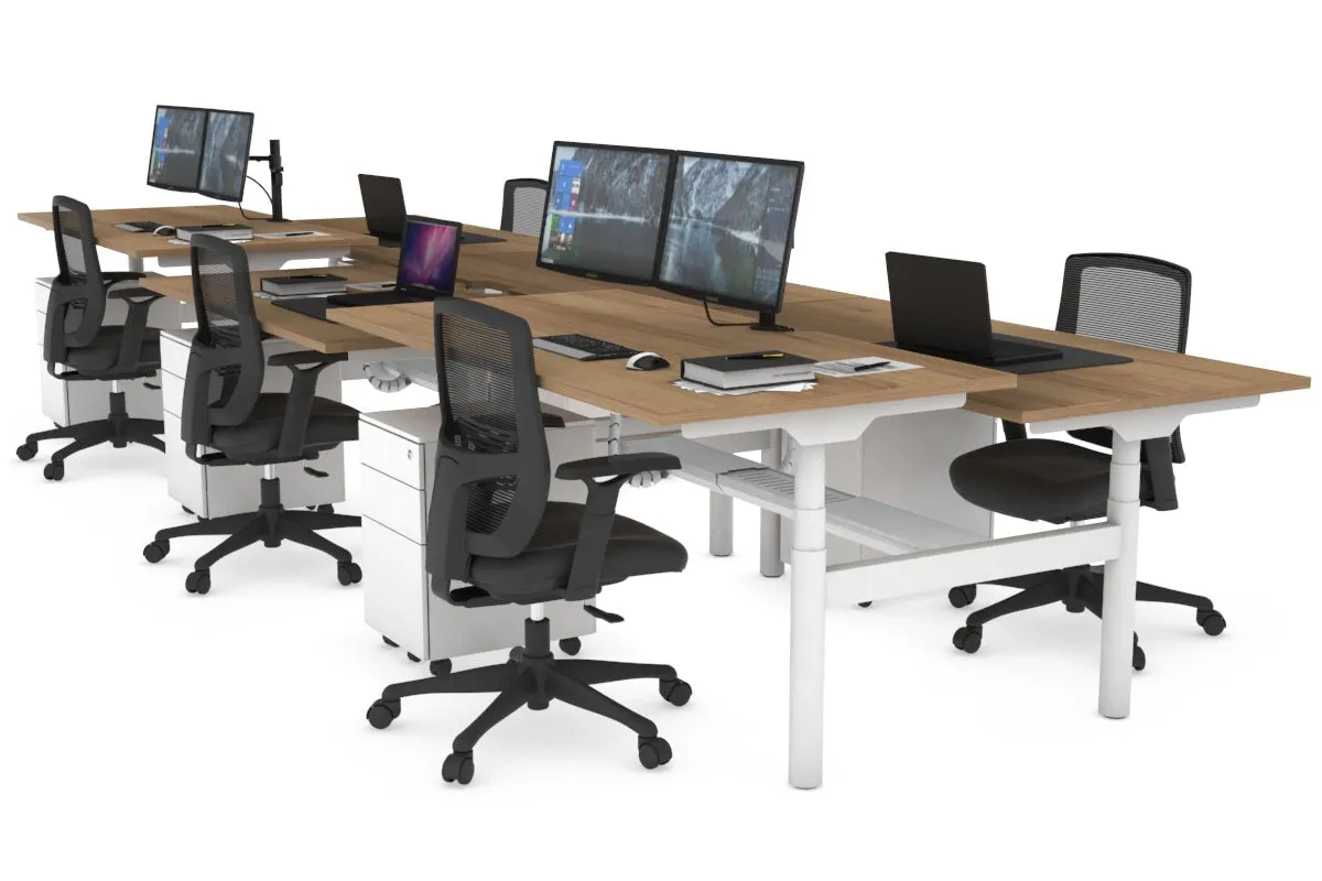 Flexi Premium Height Adjustable 6 Person H-Bench Workstation - White Frame [1600L x 800W with Cable Scallop]