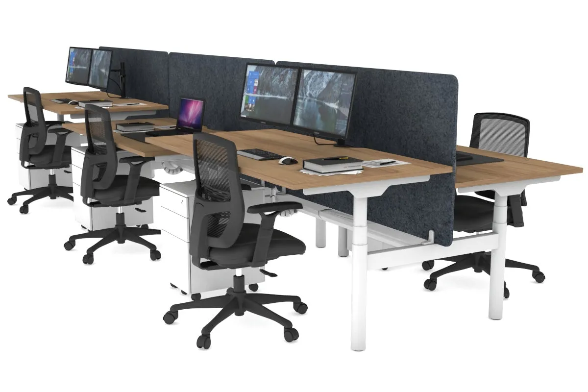 Flexi Premium Height Adjustable 6 Person H-Bench Workstation - White Frame [1600L x 800W with Cable Scallop]