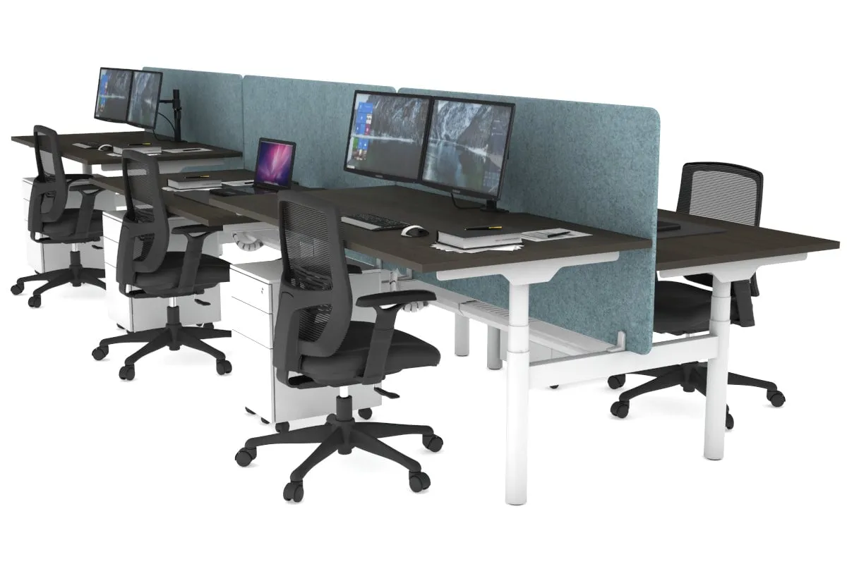 Flexi Premium Height Adjustable 6 Person H-Bench Workstation - White Frame [1600L x 800W with Cable Scallop]
