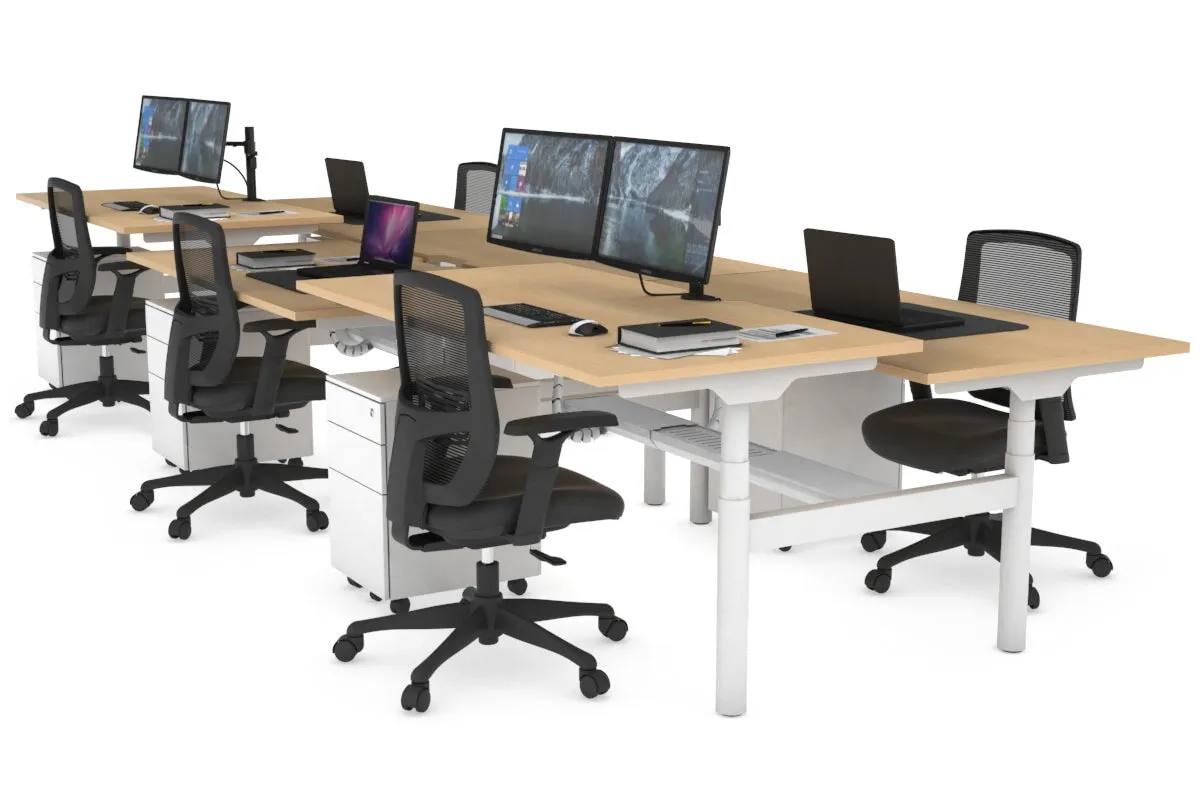 Flexi Premium Height Adjustable 6 Person H-Bench Workstation - White Frame [1600L x 800W with Cable Scallop]
