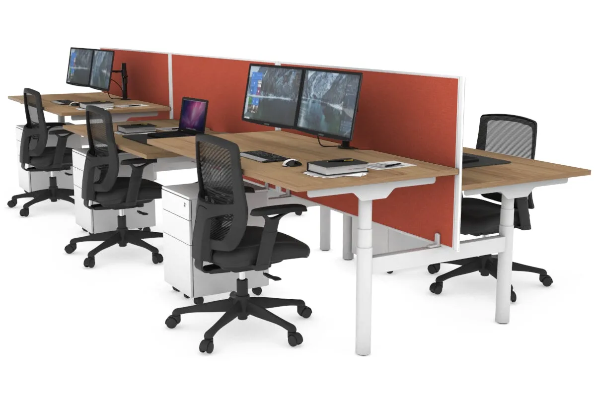 Flexi Premium Height Adjustable 6 Person H-Bench Workstation - White Frame [1600L x 800W with Cable Scallop]