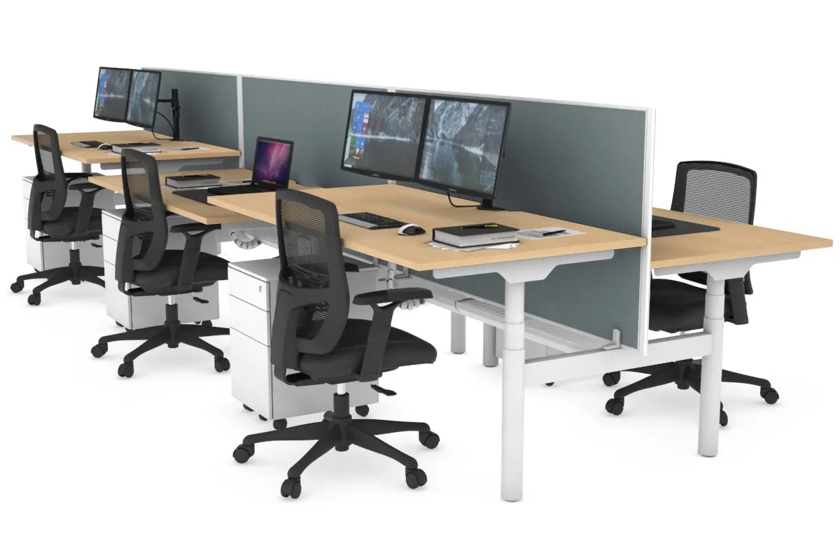 Flexi Premium Height Adjustable 6 Person H-Bench Workstation - White Frame [1600L x 800W with Cable Scallop]