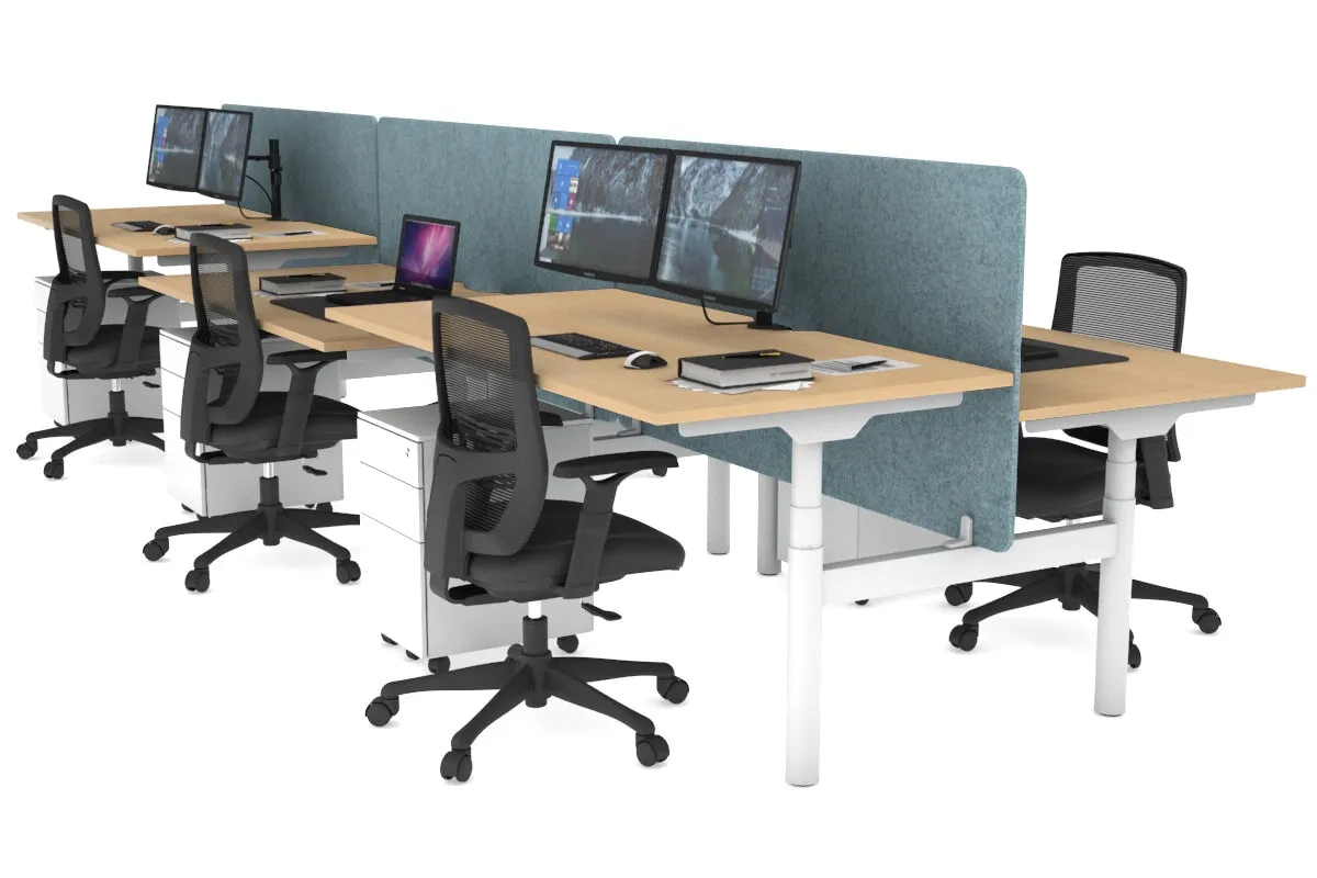 Flexi Premium Height Adjustable 6 Person H-Bench Workstation - White Frame [1600L x 800W with Cable Scallop]