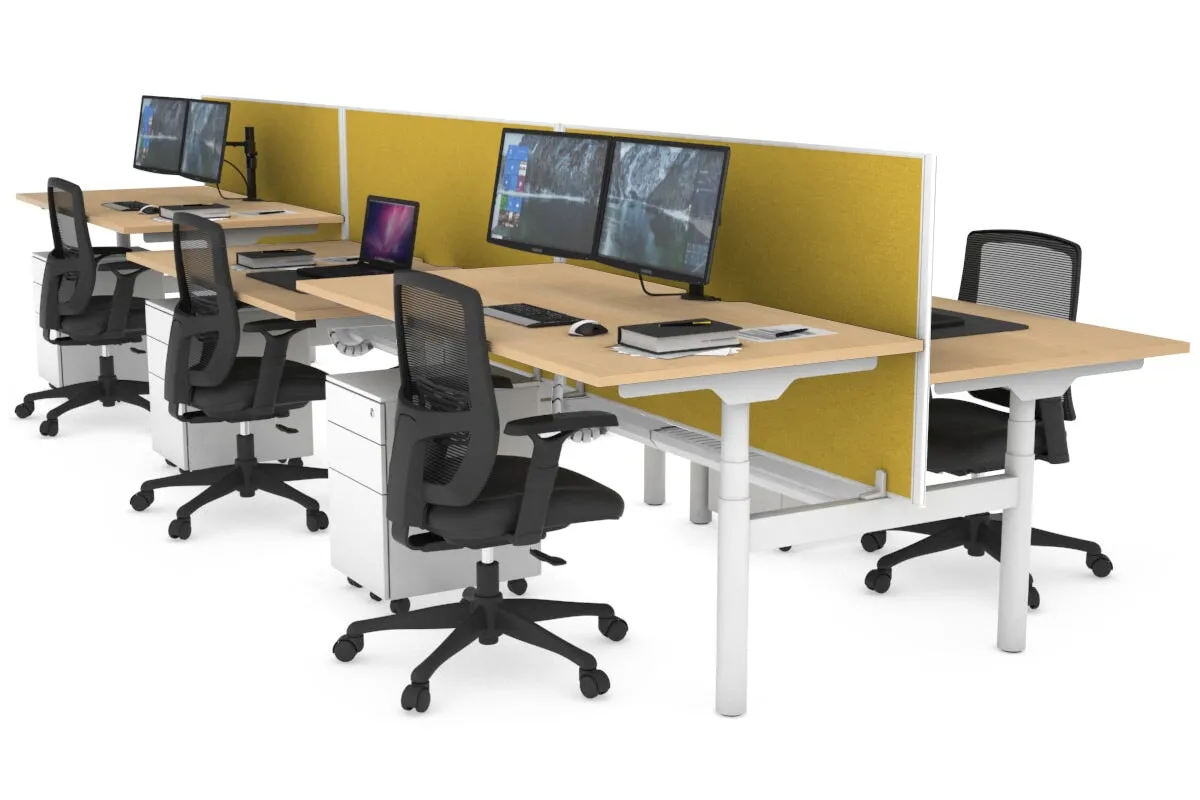 Flexi Premium Height Adjustable 6 Person H-Bench Workstation - White Frame [1600L x 800W with Cable Scallop]