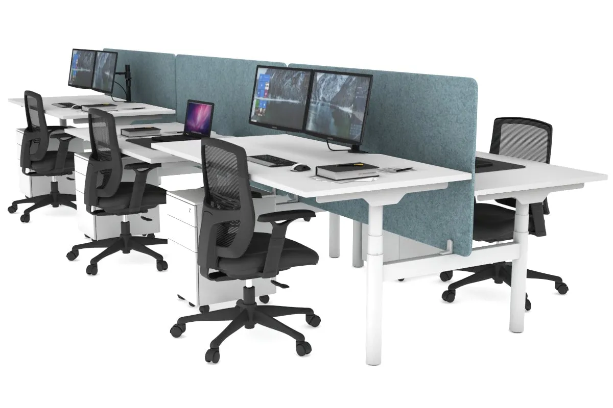 Flexi Premium Height Adjustable 6 Person H-Bench Workstation - White Frame [1600L x 800W with Cable Scallop]