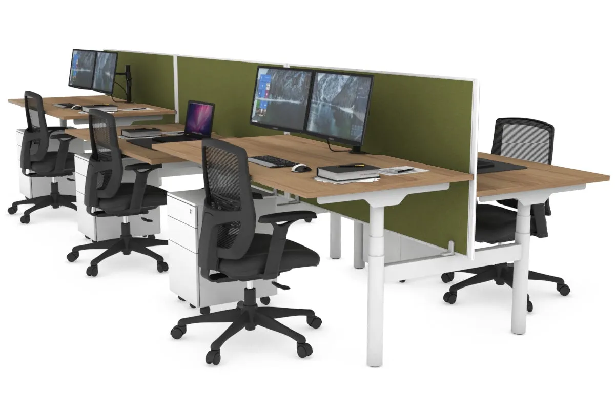 Flexi Premium Height Adjustable 6 Person H-Bench Workstation - White Frame [1600L x 800W with Cable Scallop]