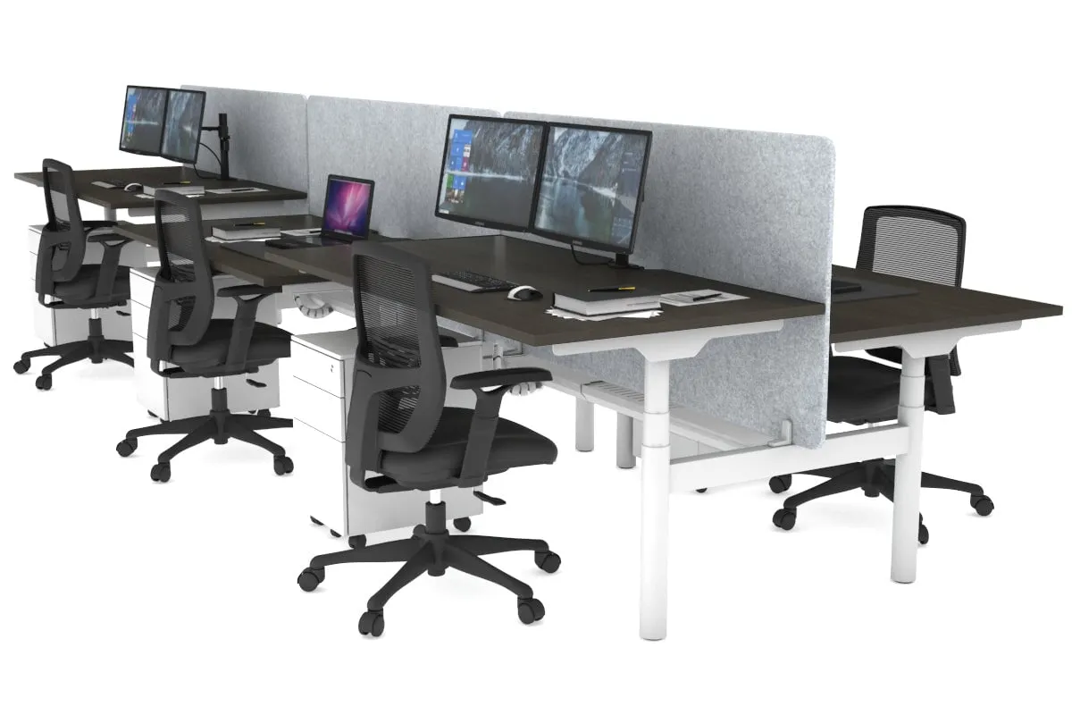 Flexi Premium Height Adjustable 6 Person H-Bench Workstation - White Frame [1600L x 800W with Cable Scallop]