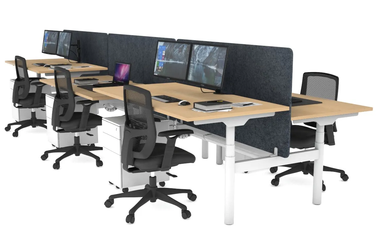 Flexi Premium Height Adjustable 6 Person H-Bench Workstation - White Frame [1600L x 800W with Cable Scallop]