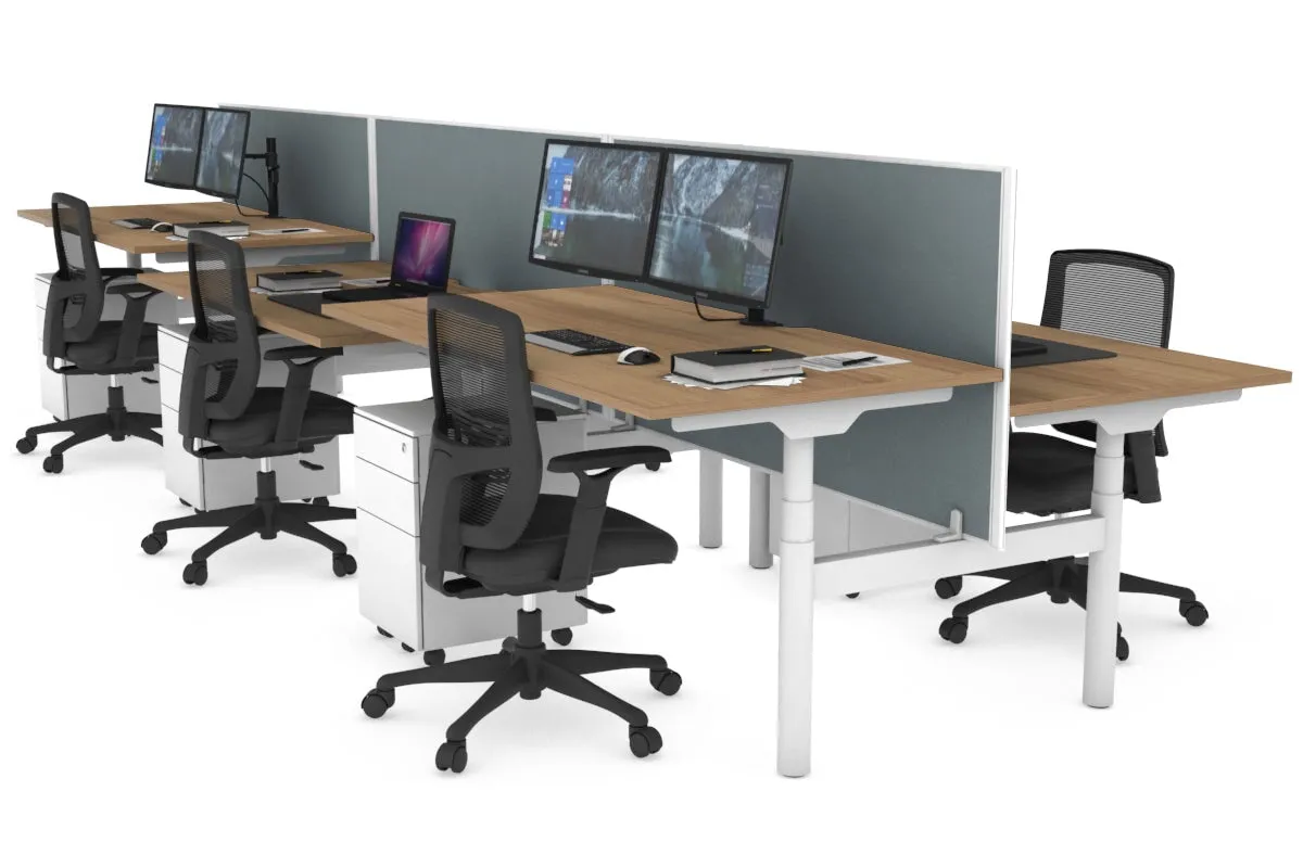 Flexi Premium Height Adjustable 6 Person H-Bench Workstation - White Frame [1600L x 800W with Cable Scallop]