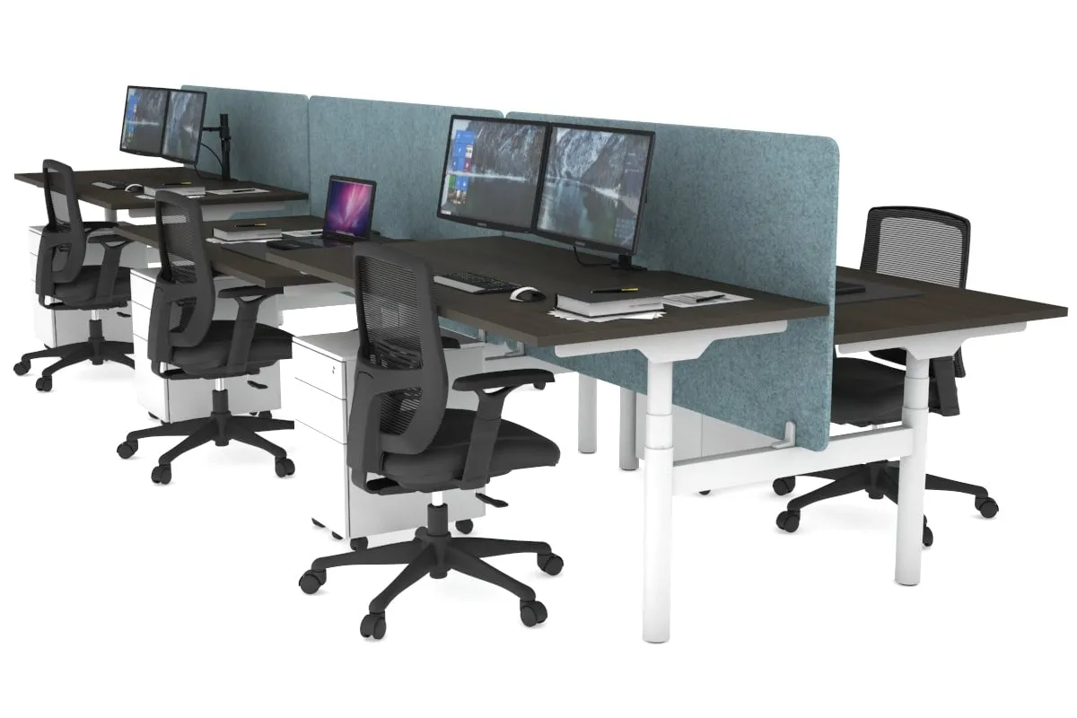 Flexi Premium Height Adjustable 6 Person H-Bench Workstation - White Frame [1600L x 800W with Cable Scallop]