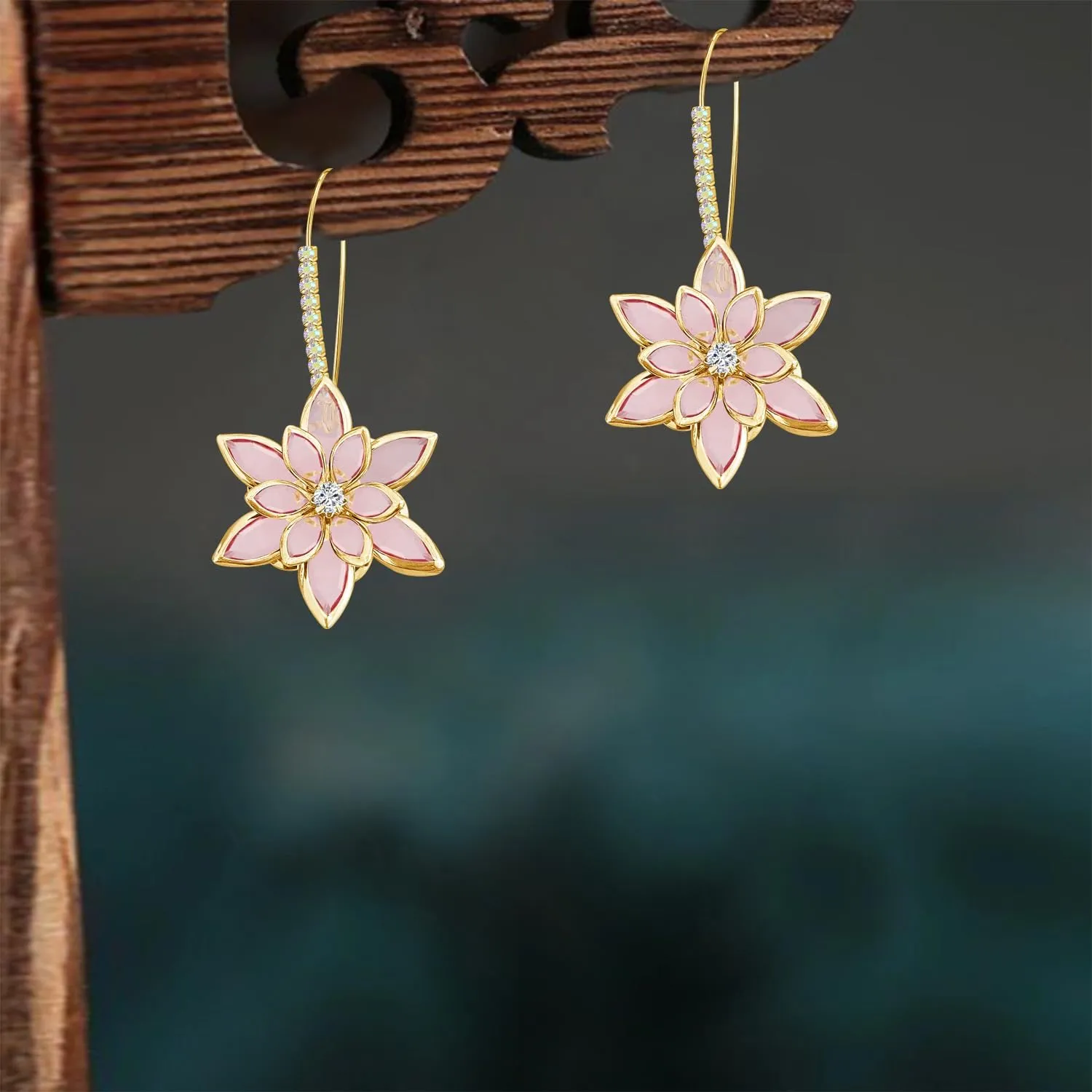 Handmade Bohemian 14k Gold Crystal Snowflake Dangle Drop Earrings Long Sparkly Rhinestone Flower Floral Hoop leverback Earrings For Women