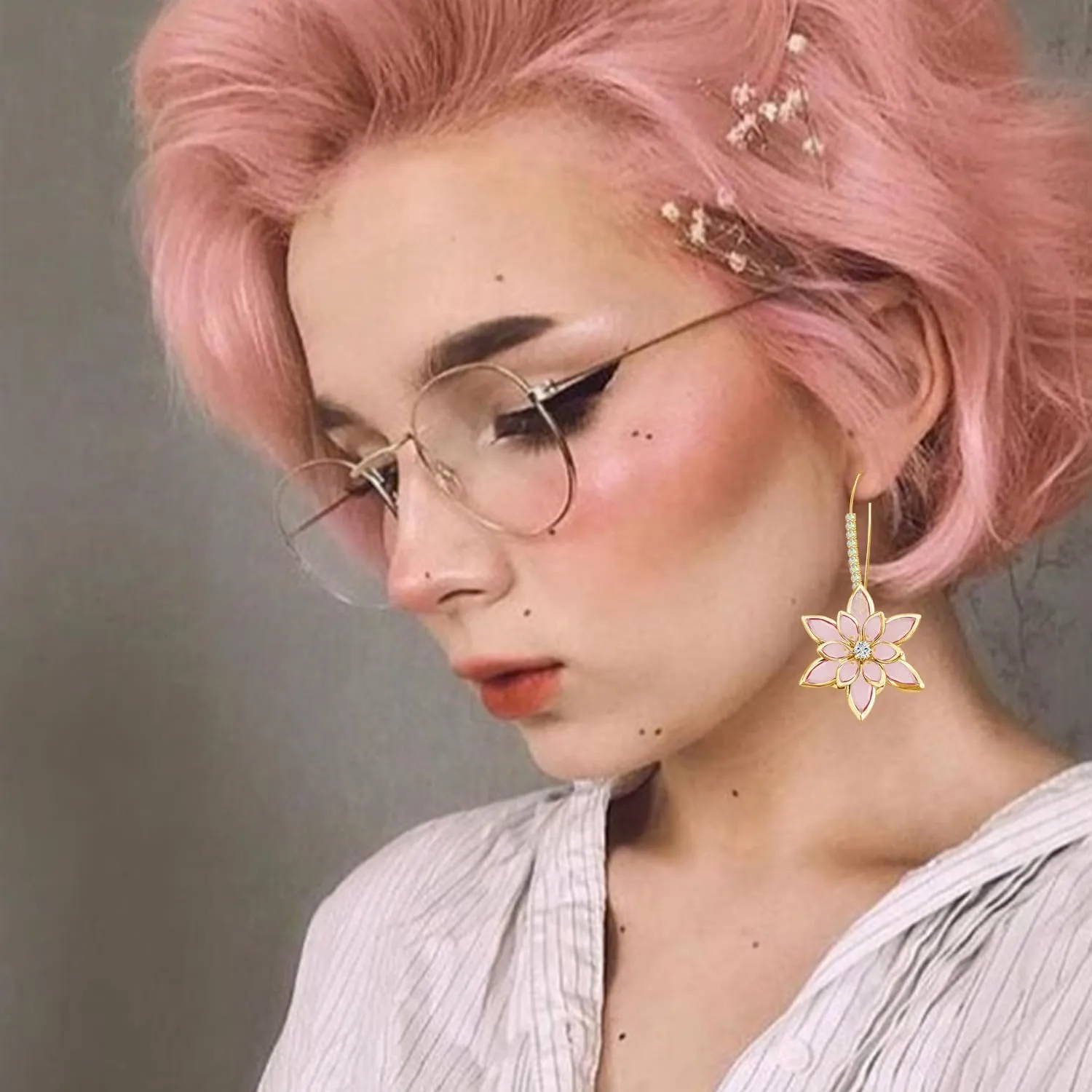 Handmade Bohemian 14k Gold Crystal Snowflake Dangle Drop Earrings Long Sparkly Rhinestone Flower Floral Hoop leverback Earrings For Women