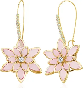 Handmade Bohemian 14k Gold Crystal Snowflake Dangle Drop Earrings Long Sparkly Rhinestone Flower Floral Hoop leverback Earrings For Women