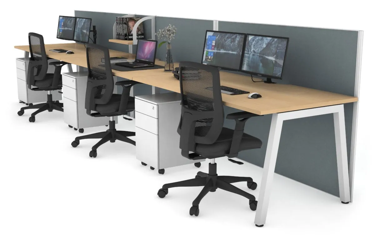 Horizon Quadro 3 Person Run A Legs Office Workstation [1800L x 800W with Cable Scallop]