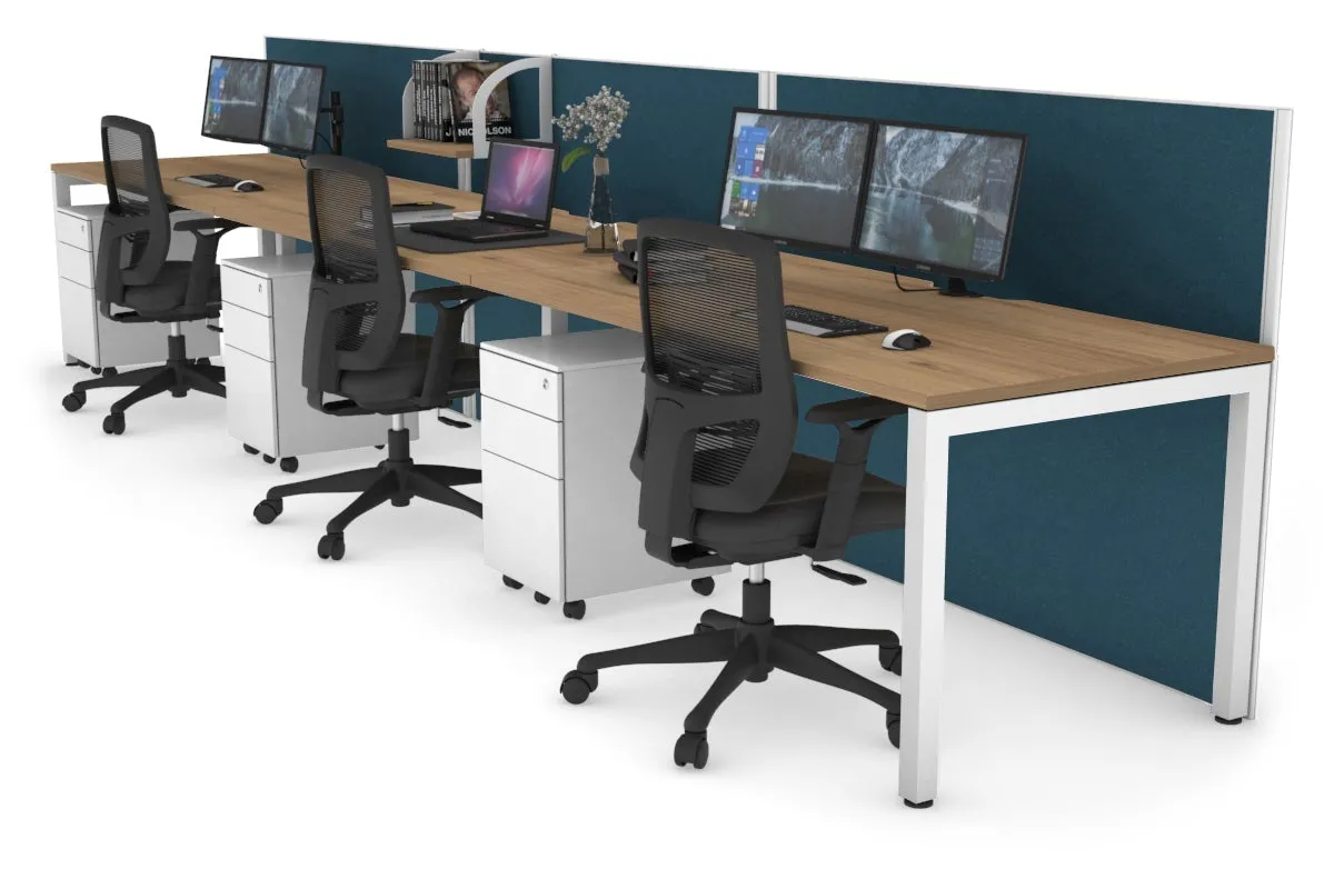Horizon Quadro 3 Person Run Square Legs Office Workstation [1800L x 800W with Cable Scallop]
