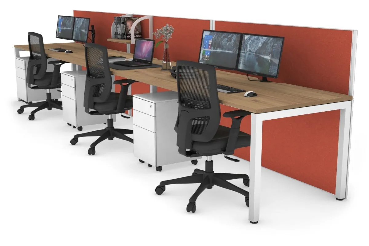 Horizon Quadro 3 Person Run Square Legs Office Workstation [1800L x 800W with Cable Scallop]