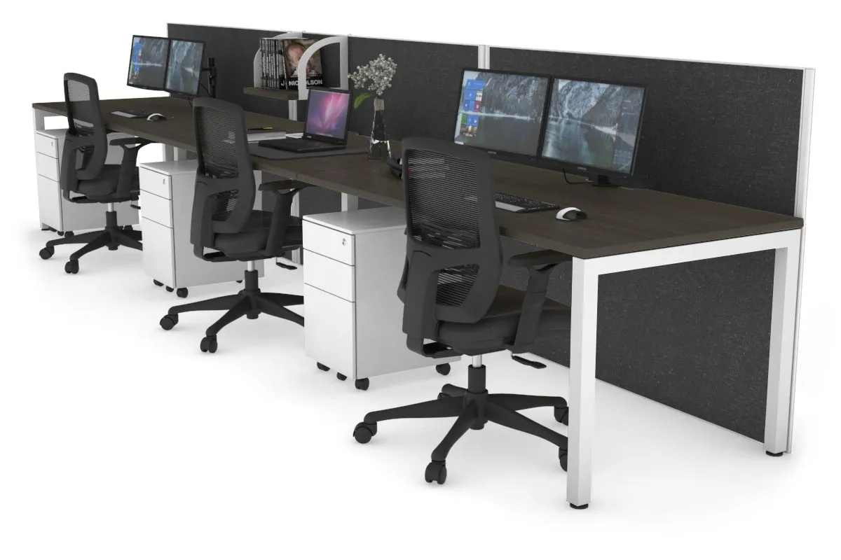 Horizon Quadro 3 Person Run Square Legs Office Workstation [1800L x 800W with Cable Scallop]