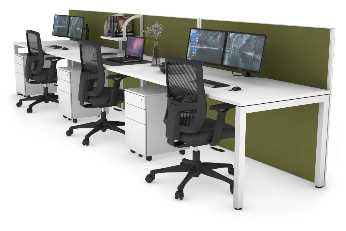 Horizon Quadro 3 Person Run Square Legs Office Workstation [1800L x 800W with Cable Scallop]