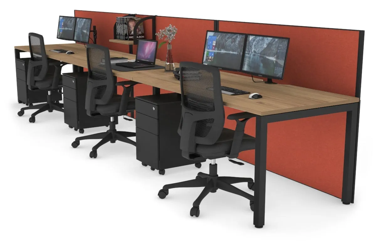 Horizon Quadro 3 Person Run Square Legs Office Workstation [1800L x 800W with Cable Scallop]