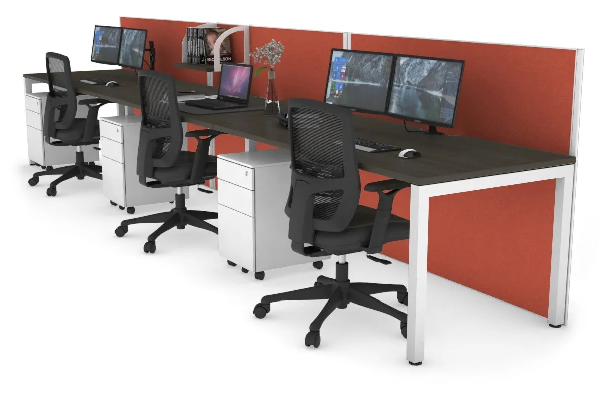 Horizon Quadro 3 Person Run Square Legs Office Workstation [1800L x 800W with Cable Scallop]