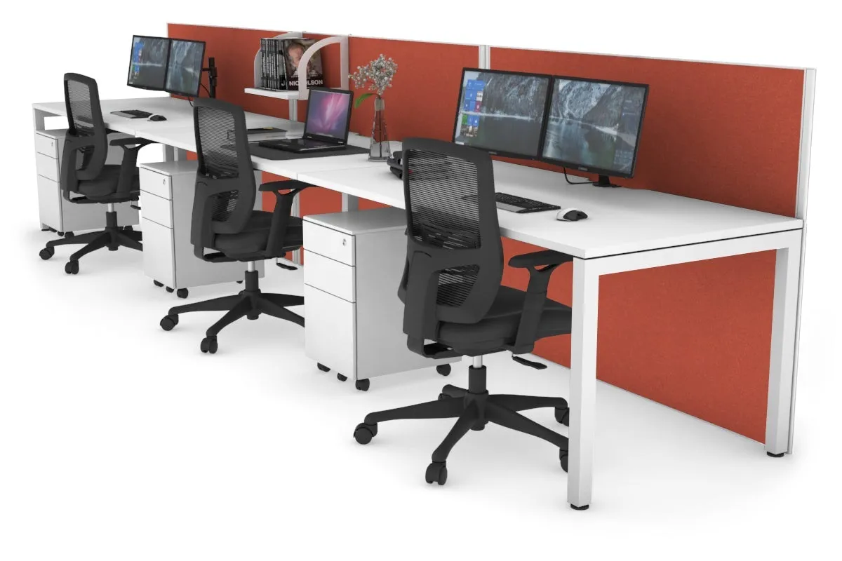 Horizon Quadro 3 Person Run Square Legs Office Workstation [1800L x 800W with Cable Scallop]