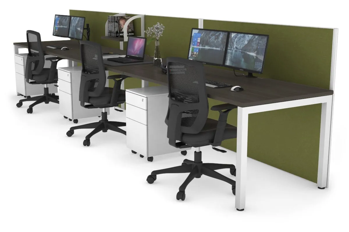 Horizon Quadro 3 Person Run Square Legs Office Workstation [1800L x 800W with Cable Scallop]
