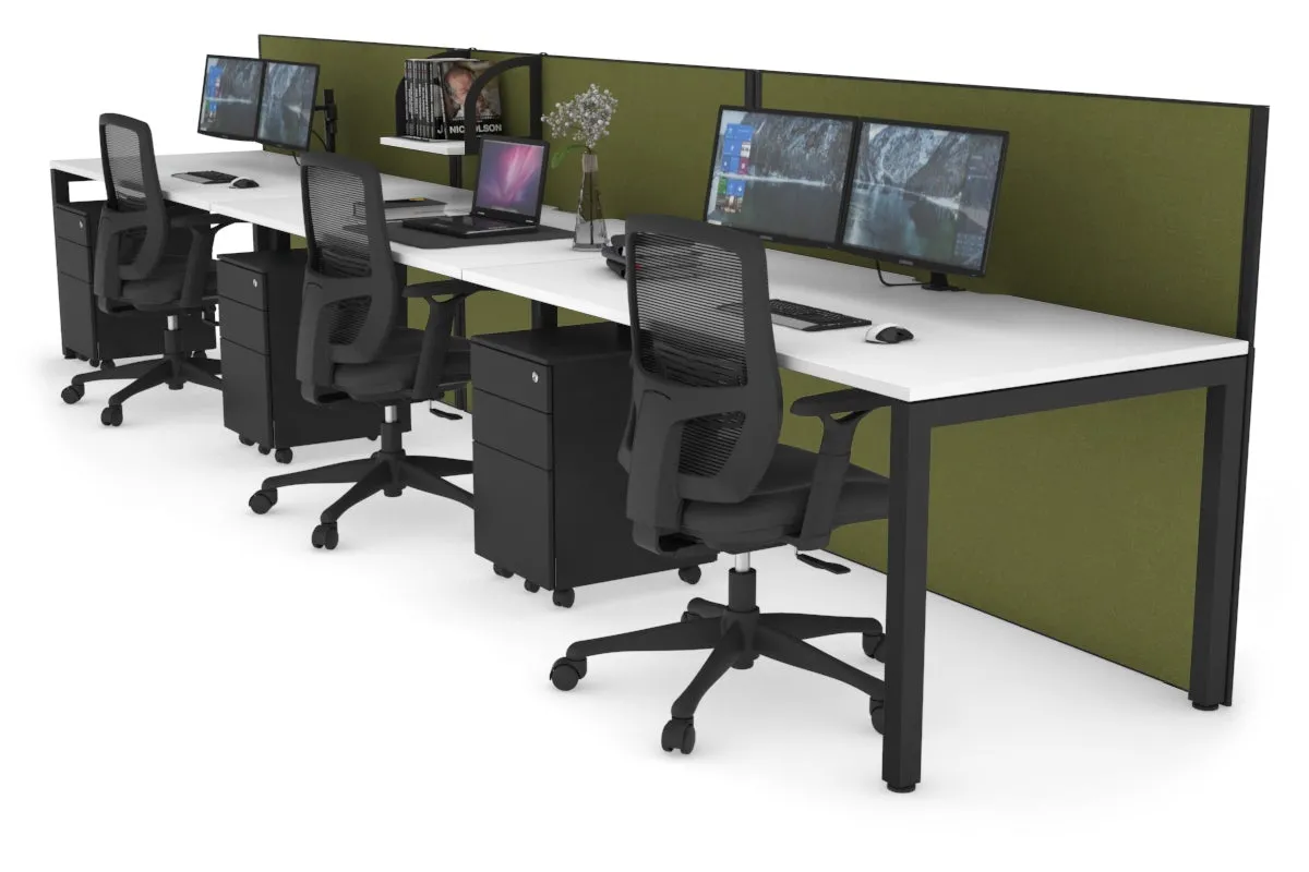 Horizon Quadro 3 Person Run Square Legs Office Workstation [1800L x 800W with Cable Scallop]
