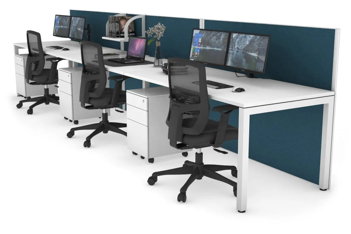 Horizon Quadro 3 Person Run Square Legs Office Workstation [1800L x 800W with Cable Scallop]