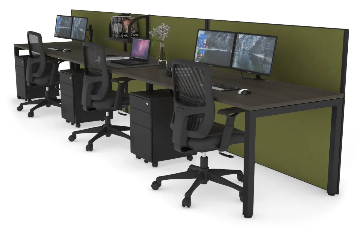 Horizon Quadro 3 Person Run Square Legs Office Workstation [1800L x 800W with Cable Scallop]
