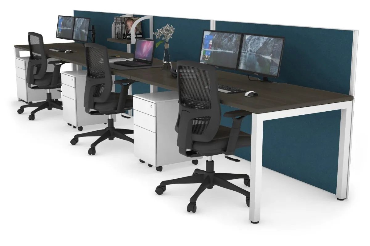 Horizon Quadro 3 Person Run Square Legs Office Workstation [1800L x 800W with Cable Scallop]