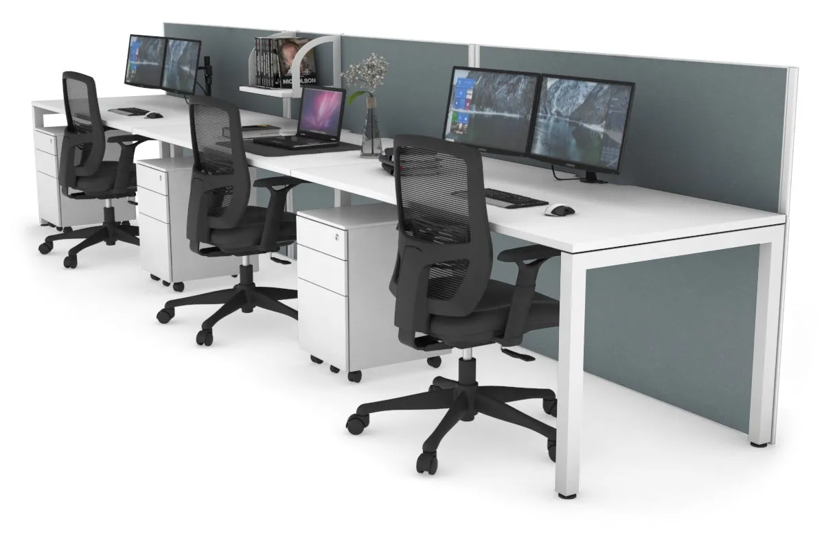 Horizon Quadro 3 Person Run Square Legs Office Workstation [1800L x 800W with Cable Scallop]